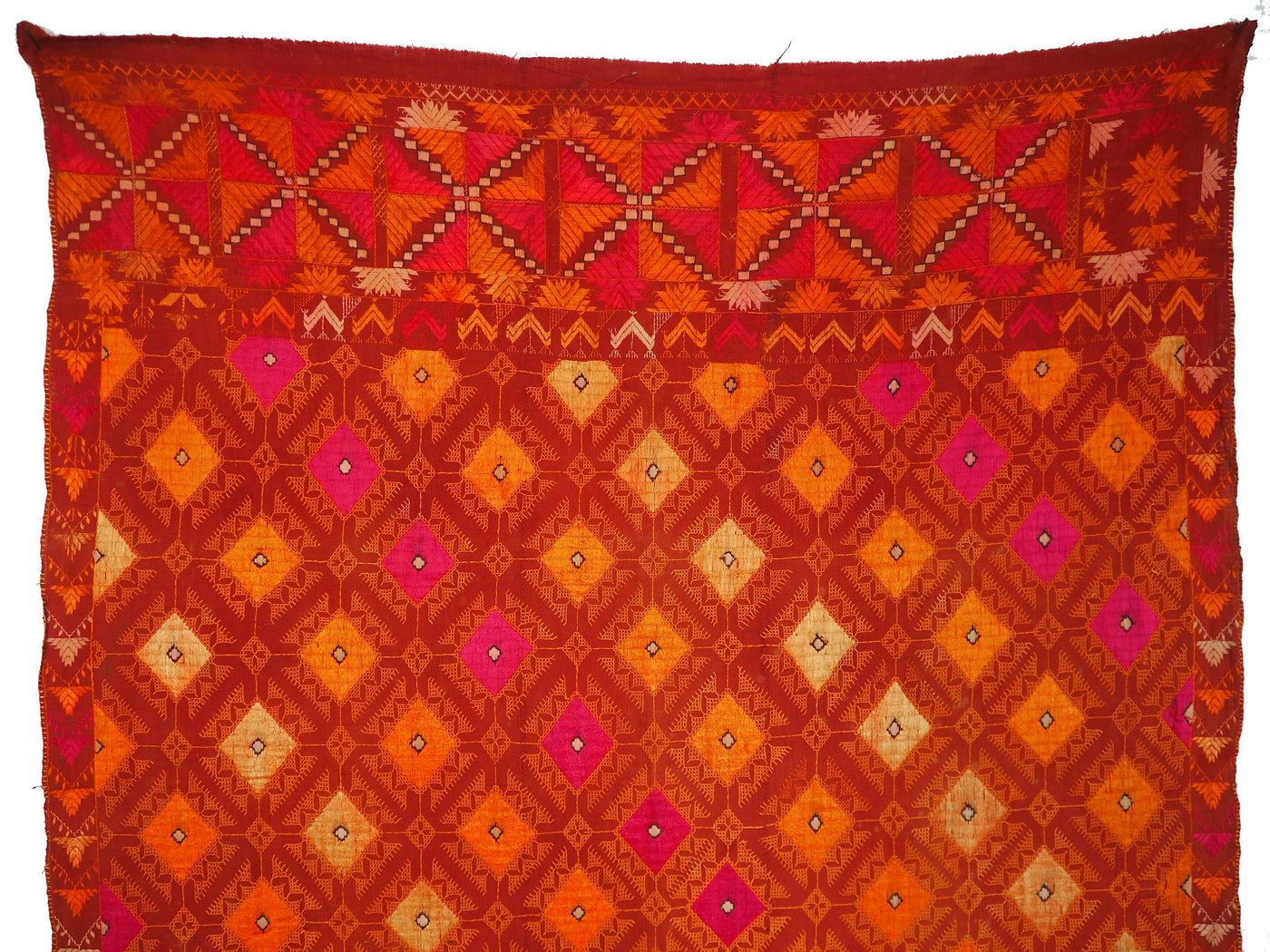 225 cmx 125 cm sehr seltener antike 19. Jahrhundert seiden Pulkari Stickerei Schal Die traditionelle Stickerei von Punjab, Indien 20/B Textilien Orientsbazar   