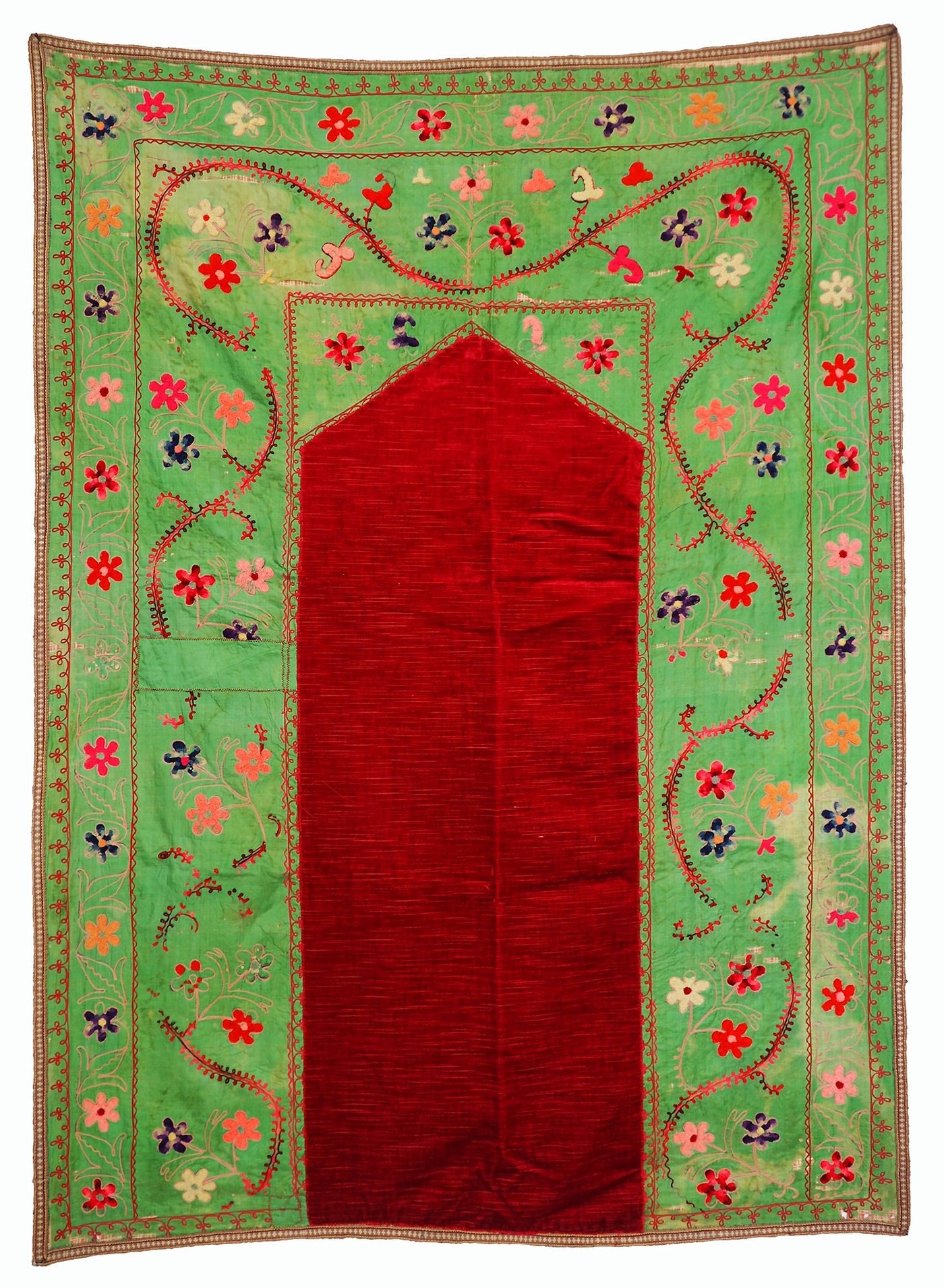 135x100 cm sehr seltener antike 19. Jahrhundert seiden  handbestickte uzbekische seiden suzani Gebetsteppich Afghanistan uzbekistan Textilien Orientsbazar   
