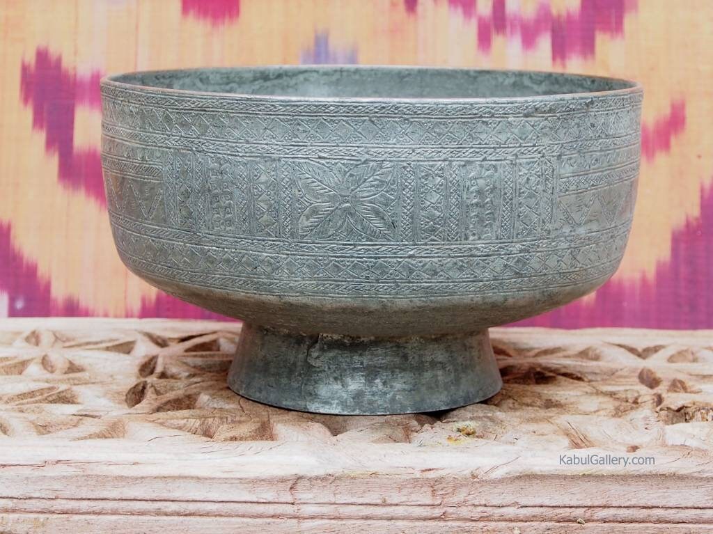 antik Massiv islamische Kupfer verzinnte Kupfer  schale Schüssel gefäß aus Afghanistan 19. Jh. Jam Nr:7  Orientsbazar   