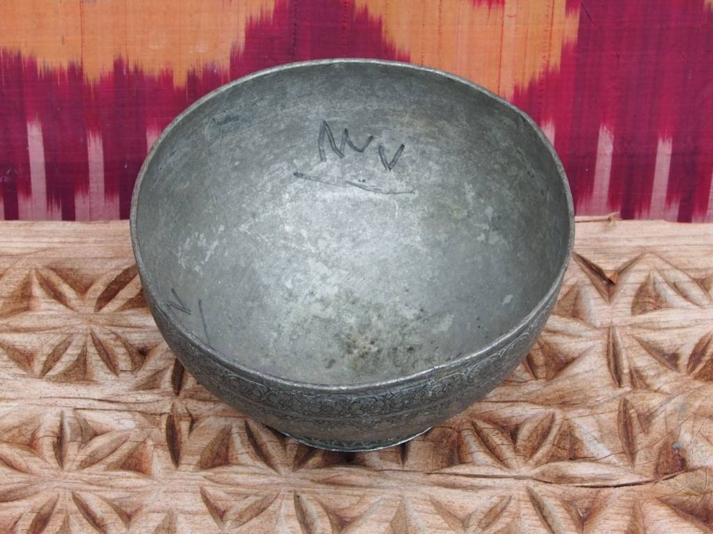 antik Massiv islamische Kupfer verzinnte Kupfer  schale Schüssel gefäß aus Afghanistan  18 / 19. Jh. Jam Nr:37  Orientsbazar   