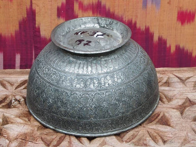 antik Massiv islamische Kupfer verzinnte Kupfer  schale Schüssel gefäß aus Afghanistan  18 / 19. Jh. Jam Nr:37  Orientsbazar   