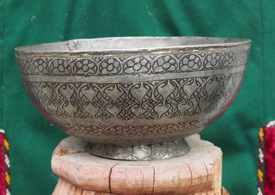 antik Massiv islamische Kupfer verzinnte Kupfer  schale Schüssel gefäß aus Afghanistan 19. Jh. Jam Nr:14  Orientsbazar   