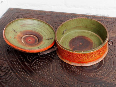 Antik orient Lacquerware Holz Gewürzdose Dose Teedose Gefäß Afghanistan Pakistan No:F  Orientsbazar   