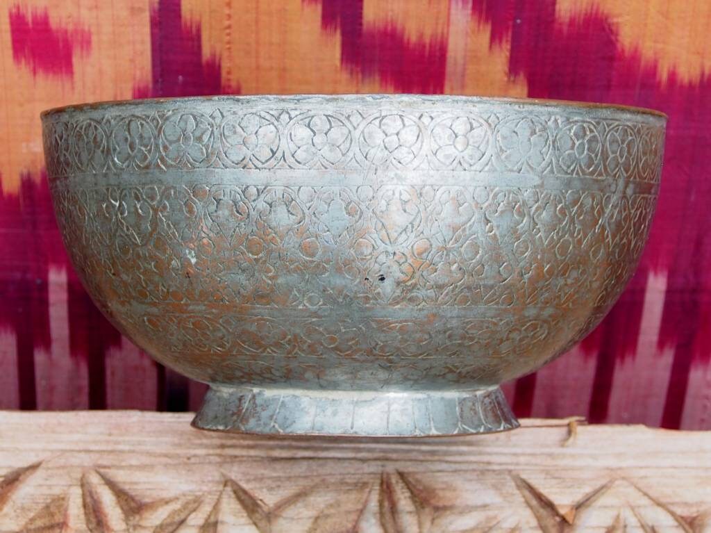 Massiv islamische Kupfer verzinnte Kupfer  schale Schüssel gefäß aus Afghanistan  20. Jh. Jam Nr:13  Orientsbazar   