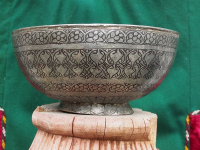 antik Massiv islamische Kupfer verzinnte Kupfer  schale Schüssel gefäß aus Afghanistan 19. Jh. Jam Nr:14  Orientsbazar   