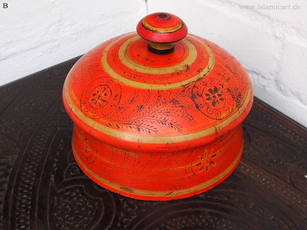 Antik orient Lacquerware Holz Gewürzdose Dose Teedose Gefäß Afghanistan Pakistan No:B  Orientsbazar   