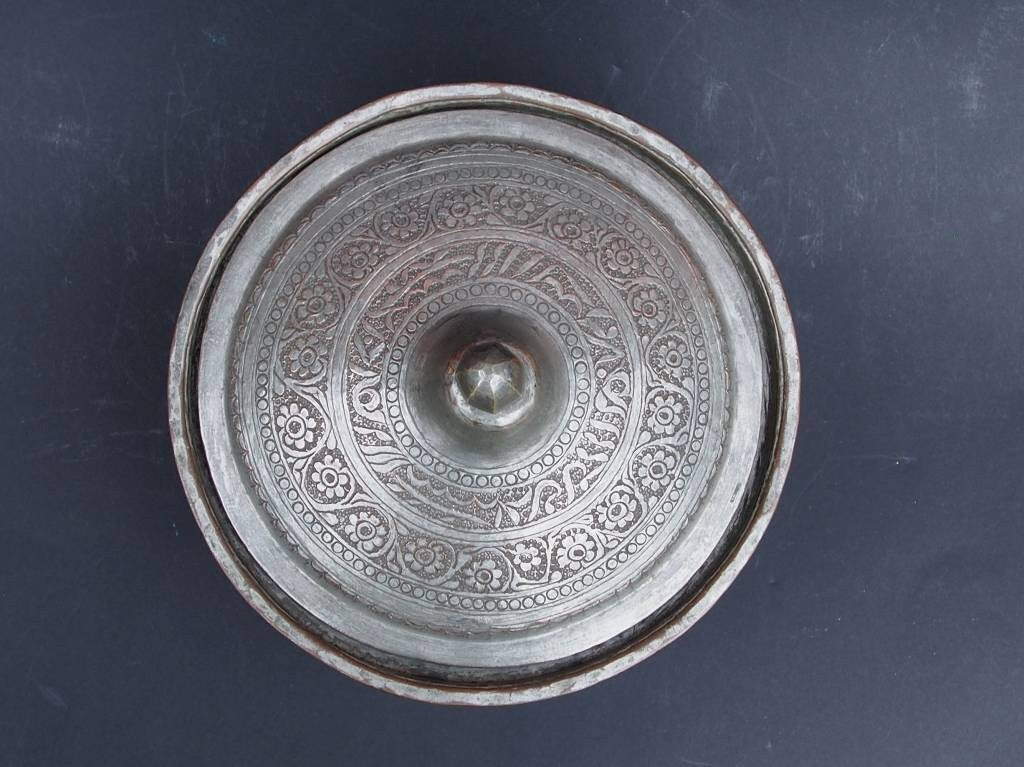 Massiv islamische Kupfer verzinnte Kupfer Deckelgefäß schale Schüssel gefäß aus Afghanistan 20 Jh. Jam Nr:12  Orientsbazar   