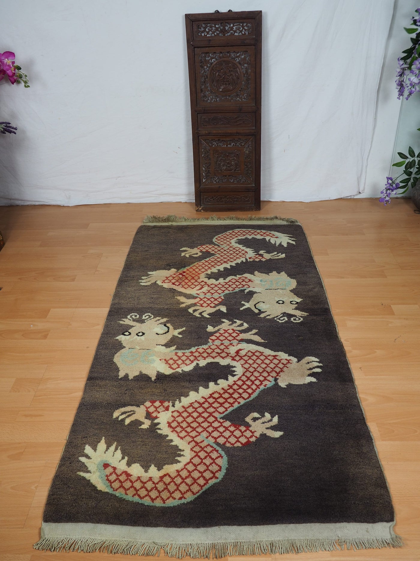 170x89 cm antik Tibetischer Khaden Yoga Meditation Dorfteppich buddhistische Klöster Drachen Teppich Schlafteppich Nr.3  Orientsbazar   