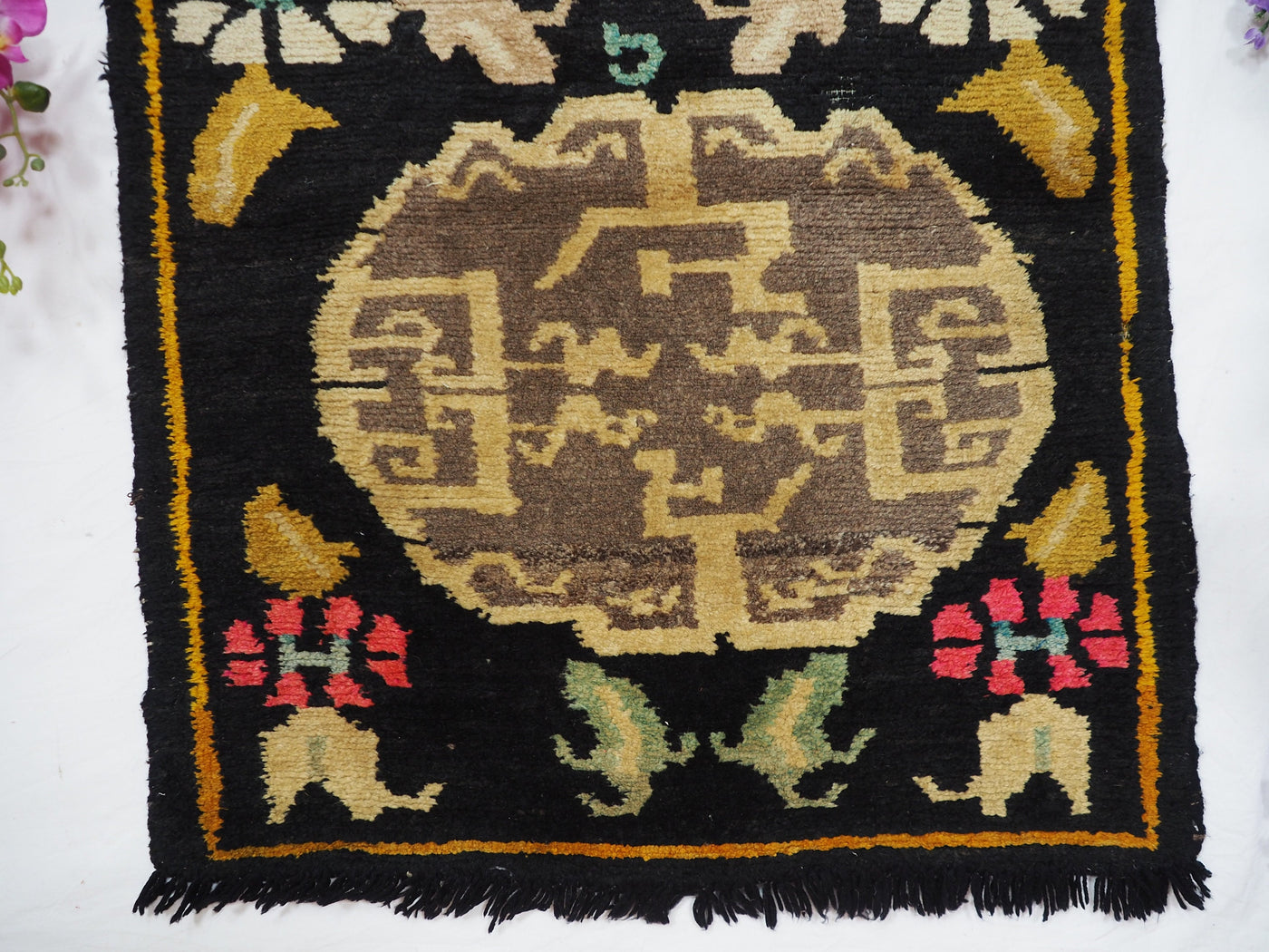 165x82  cm antik Tibetischer Khaden Yoga Meditation Dorfteppich buddhistische Klöster Teppich Schlafteppich Nr.21  Orientsbazar   