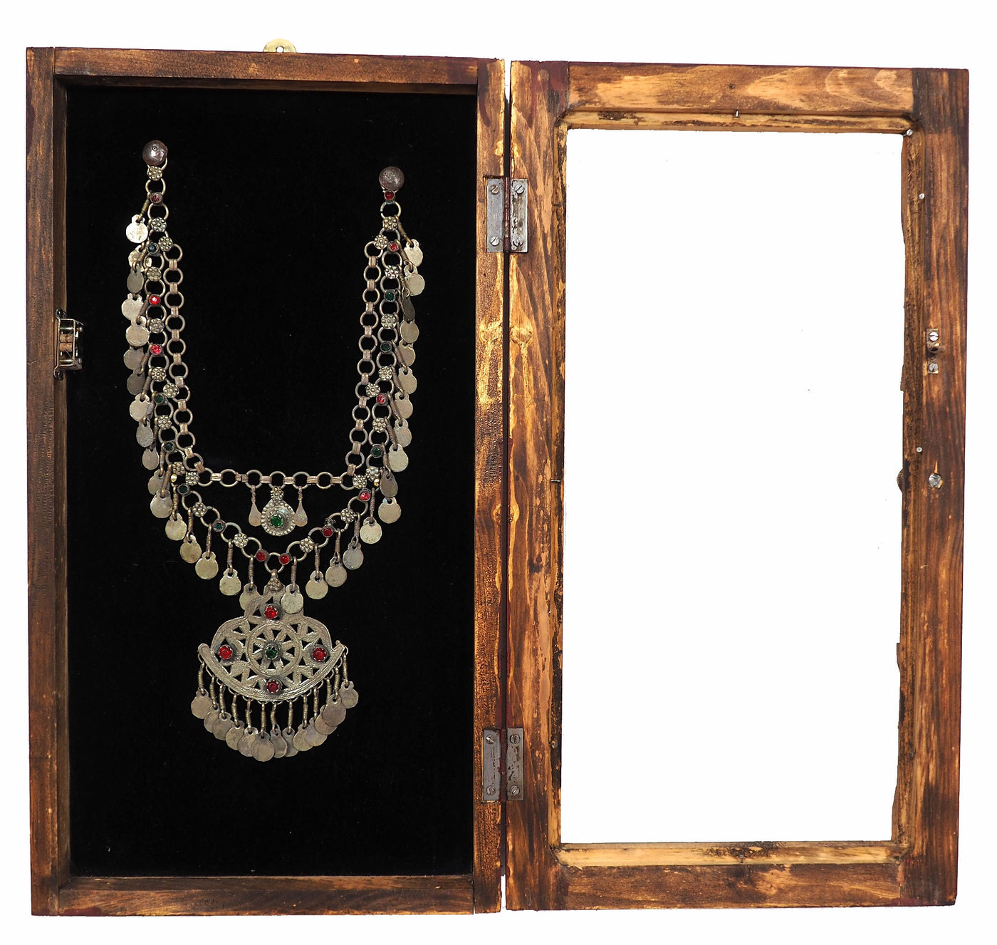 Wandvitrine Hängevitrine Afghanistan mit antike nomaden Schmuck Halskette Orient Geschenk 20/B halsketten Orientsbazar   