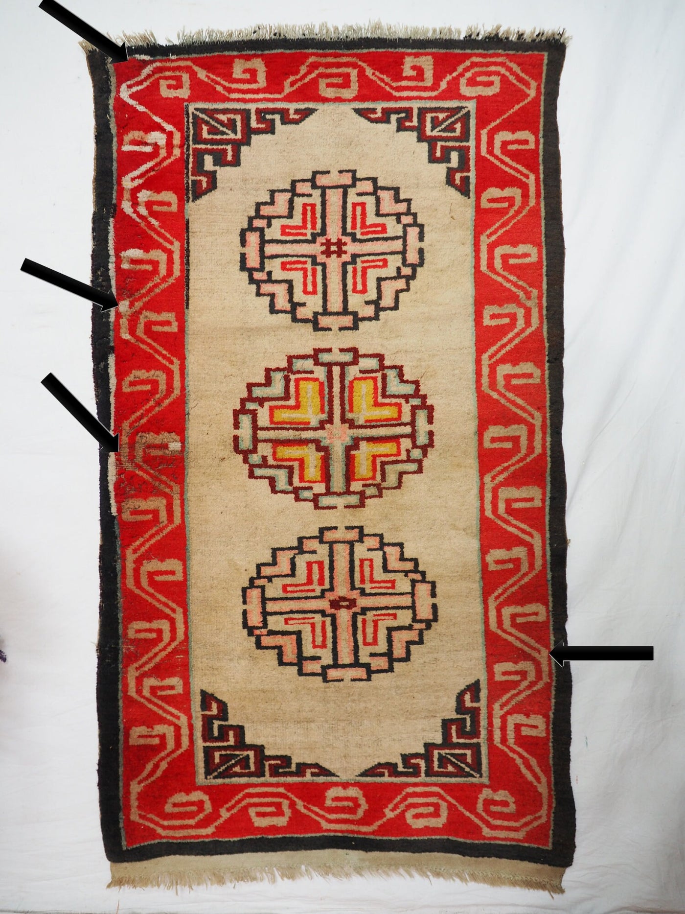 165x95  cm antik Tibetischer Khaden Yoga Meditation Dorfteppich buddhistische Klöster Teppich Schlafteppich Nr.25  Orientsbazar   