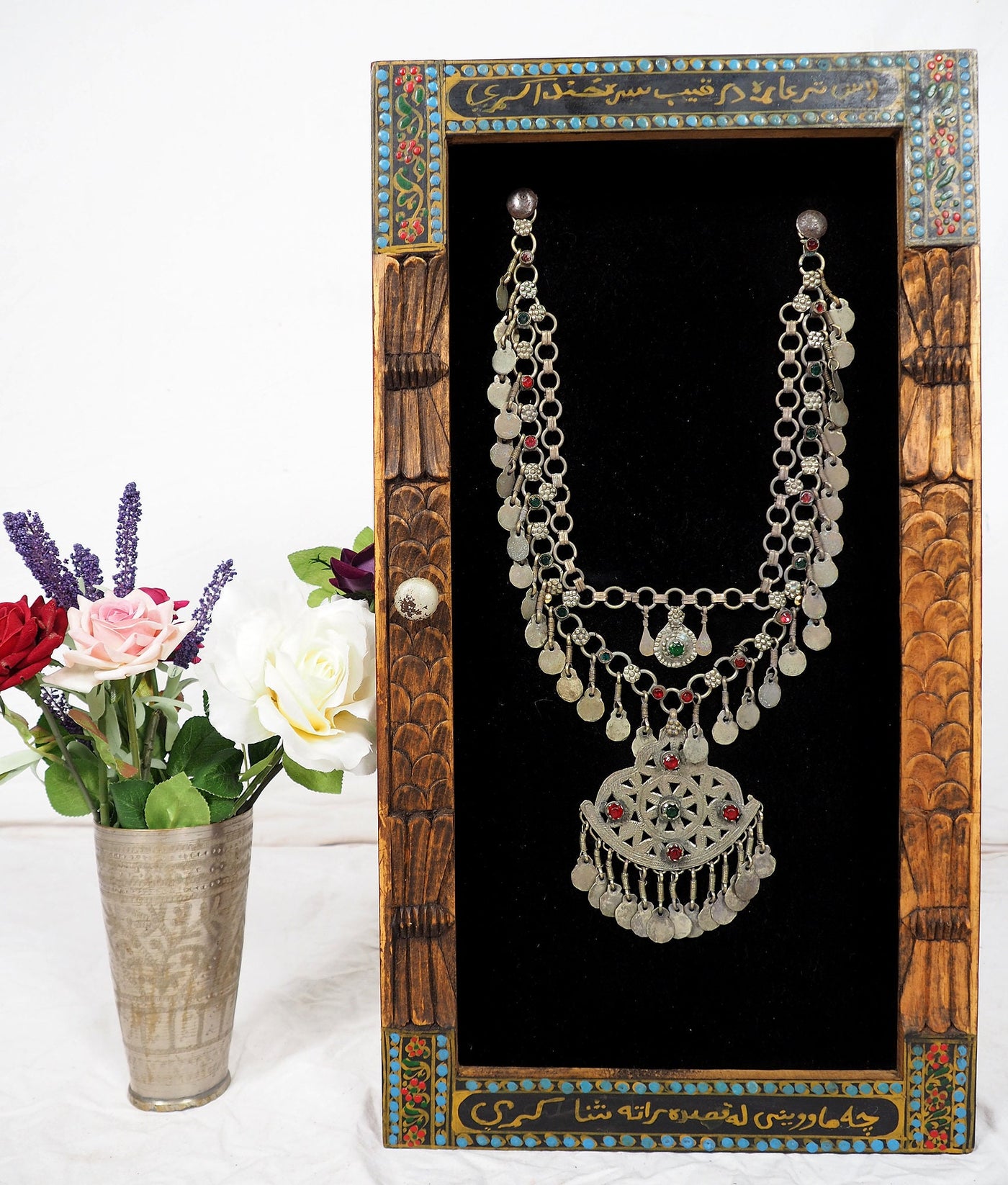 Wandvitrine Hängevitrine Afghanistan mit antike nomaden Schmuck Halskette Orient Geschenk 20/B halsketten Orientsbazar   
