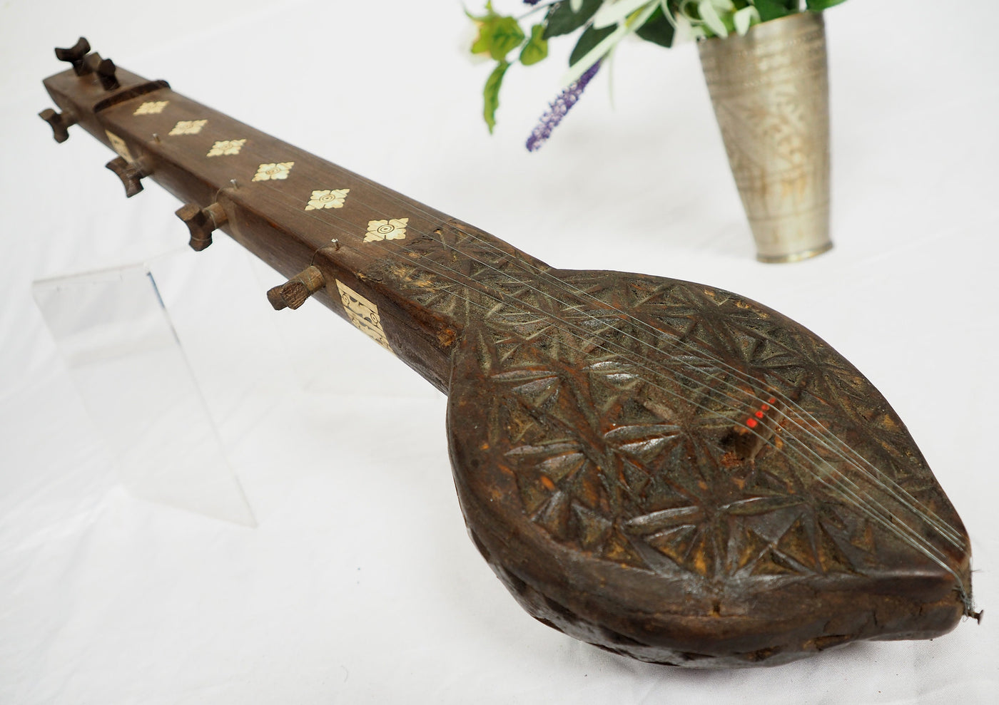 klein exotische traditionelle Volksmusikinstrument Afghanistan Tambur Tanbur tanboor Afghan Langhalslaute Knochen einlegearbeit 21/E تنبور  Orientsbazar   