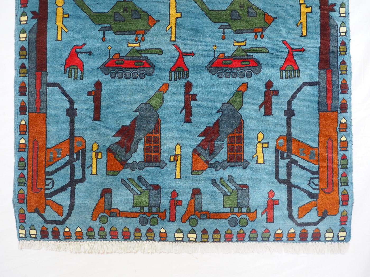 148x101 cm Afghan Kriegteppich Handgeknüpf Teppich Afghanistan panzer kampfjet gewehr USA Army Nato ISAF war rug Nr:AFG21G  Orientsbazar   