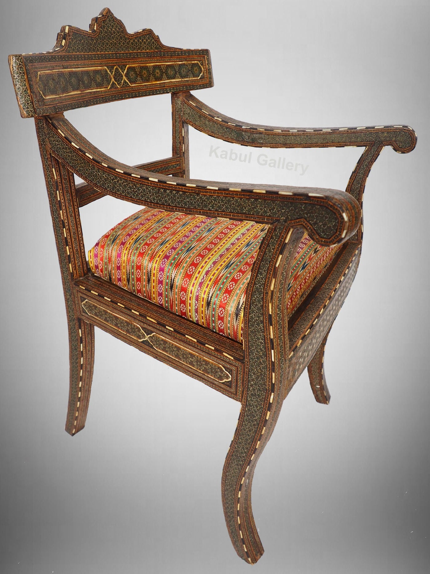 antik orientalische islamische  Stuhl Khatamkari sofa handbemalte  miniaturmalerei armlehnstuhl mit Arabische schrift  No:C  Orientsbazar   
