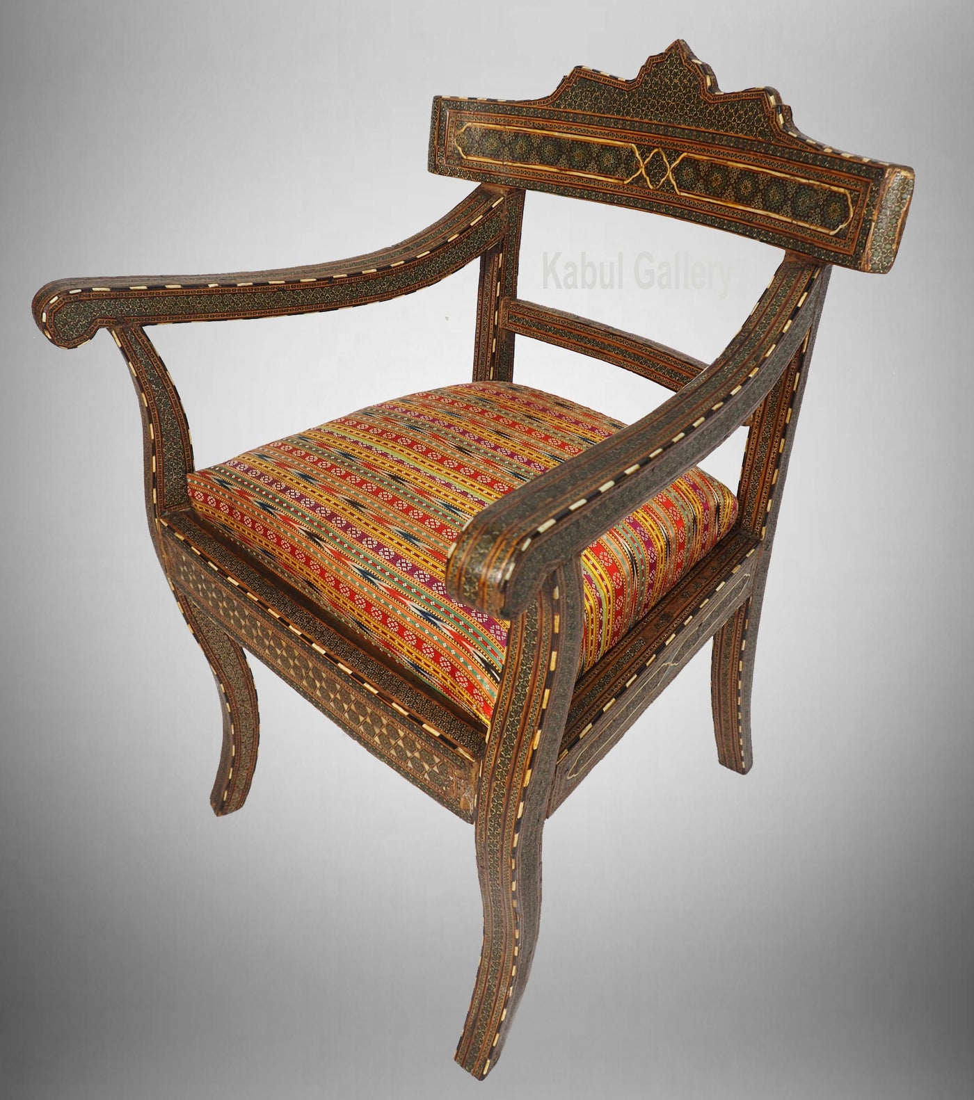 antik orientalische islamische  Stuhl Khatamkari sofa handbemalte  miniaturmalerei armlehnstuhl mit Arabische schrift  No:C  Orientsbazar   