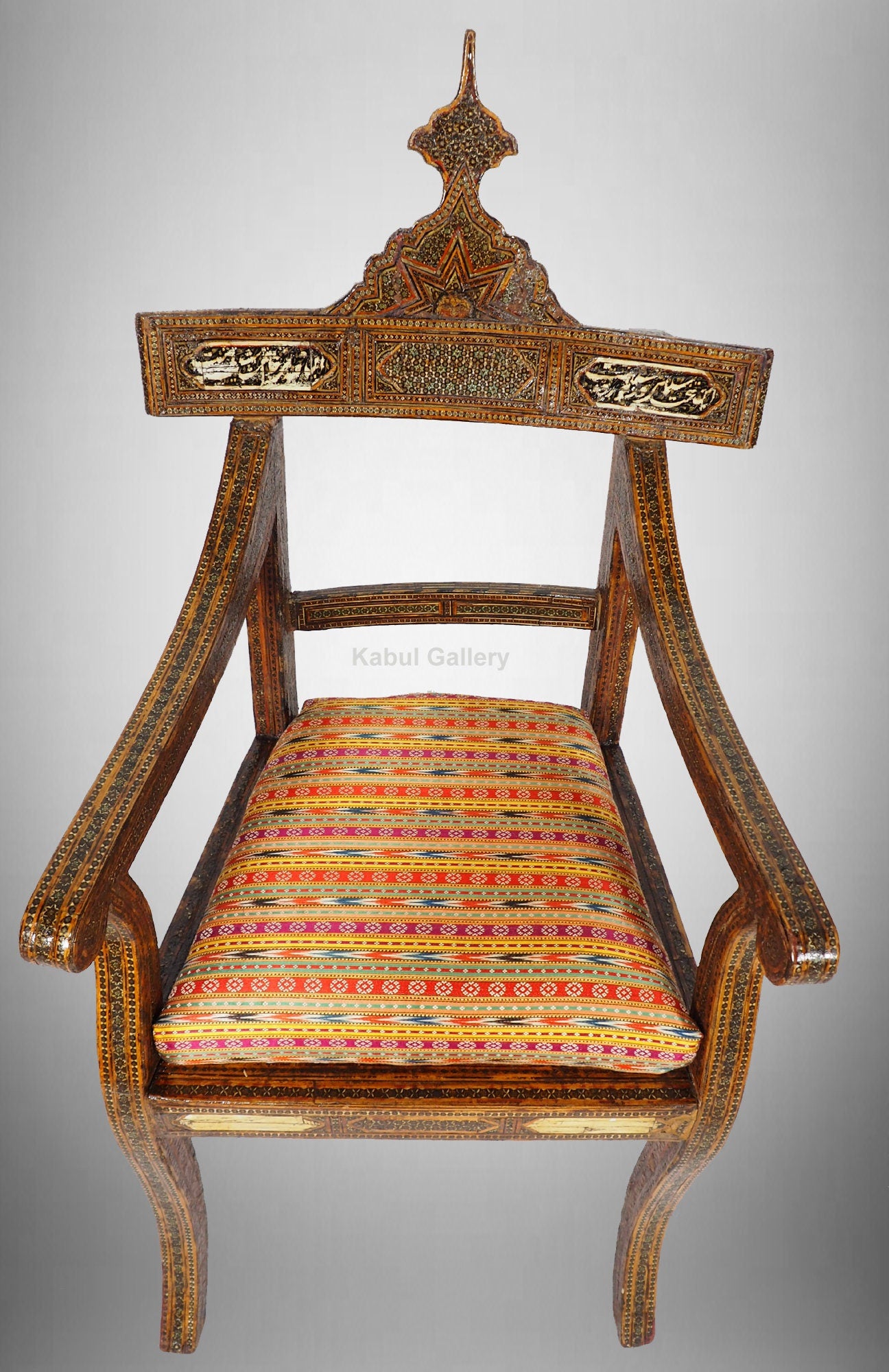 antik orientalische islamische  Stuhl Khatamkari sofa handbemalte  miniaturmalerei armlehnstuhl mit Arabische schrift  No:D  Orientsbazar   