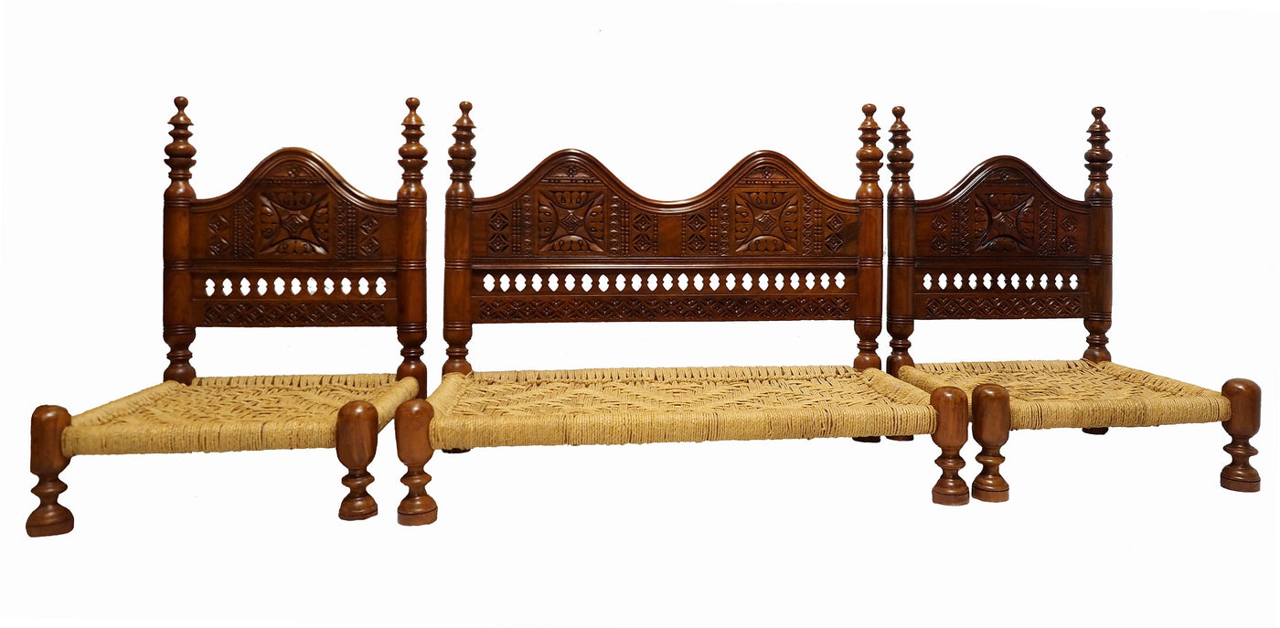 3-teilige orientalische Sitzecke Sofagarnitur Sessel Sedirler sitzgruppe Stuhl handgeschnitzt Rosenholz Nuristan Afghanistan  Orientsbazar   