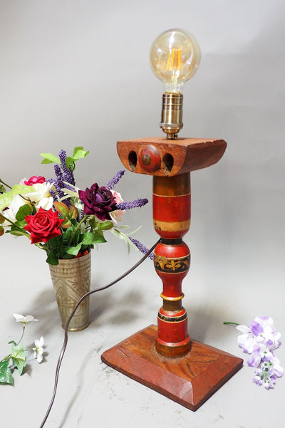 Antike orient handgearbeitete Lacquerware Massiv Holz  Lampensockel Tischleuchte mit Vintage Fassung   aus Afghanistan Pakistan 21/4  Orientsbazar   