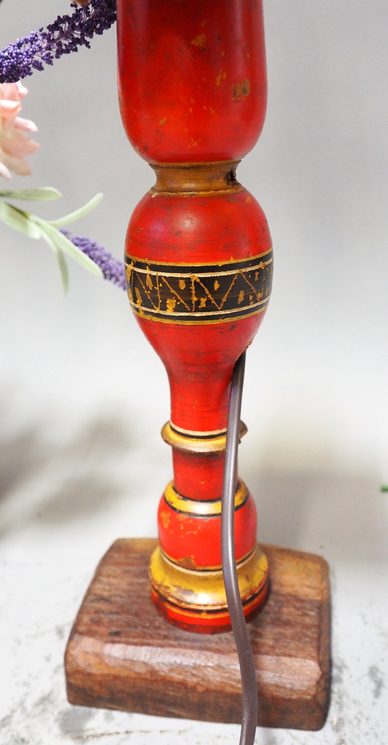 Antike orient handgearbeitete Lacquerware Massiv Holz  Lampensockel Tischleuchte mit Vintage Fassung   aus Afghanistan Pakistan 21/5  Orientsbazar   