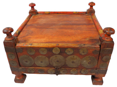 51x51 cm Antik Massivholz mit Messing verzierte orient Teetisch beisteltisch  Tisch  Mit Geheimfach aus  Afghanistan Nr-21/A Tische Orientsbazar   