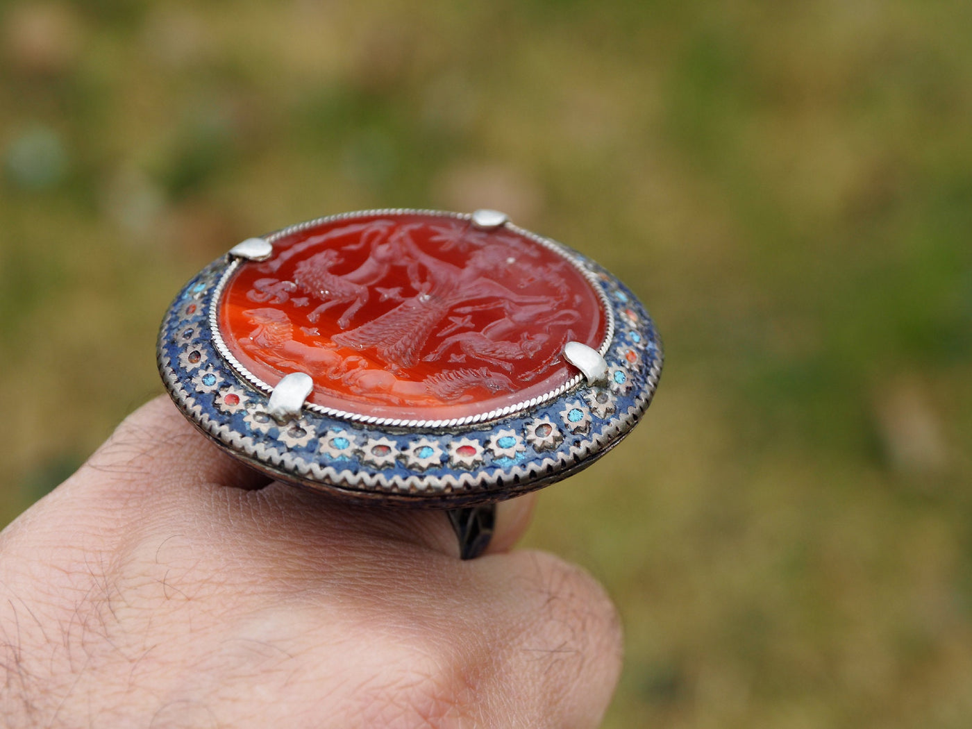 antik orient Emaille Ring Mit Karneol siegelstein  aus Multan Punjab Pakistan  Ghazni Afghanistan Nr:WL21/E Ring Orientsbazar   