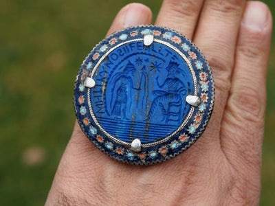 antik orient Emailschmuck Ring mit Lapis lazuli Siegelstein aus Multan Pakistan / Ghazni Afghanistan Nr:WL21/F Ring Orientsbazar   