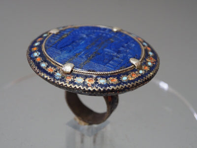 antik orient Emailschmuck Ring mit Lapis lazuli Siegelstein aus Multan Pakistan / Ghazni Afghanistan Nr:WL21/F Ring Orientsbazar   