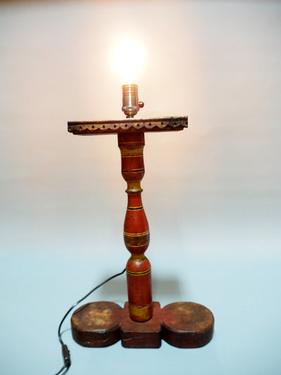 Antike orient handgearbeitete Lacquerware Massiv Holz  Lampensockel Tischleuchte mit Vintage Fassung   aus Afghanistan Pakistan 21/1  Orientsbazar   