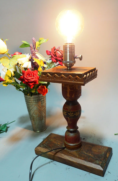 Antike orient handgearbeitete Lacquerware Massiv Holz  Lampensockel Tischleuchte mit Vintage Fassung   aus Afghanistan Pakistan 21/2  Orientsbazar   