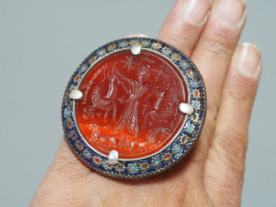 antik orient Emaille Ring Mit Karneol siegelstein  aus Multan Punjab Pakistan  Ghazni Afghanistan Nr:WL21/E Ring Orientsbazar   