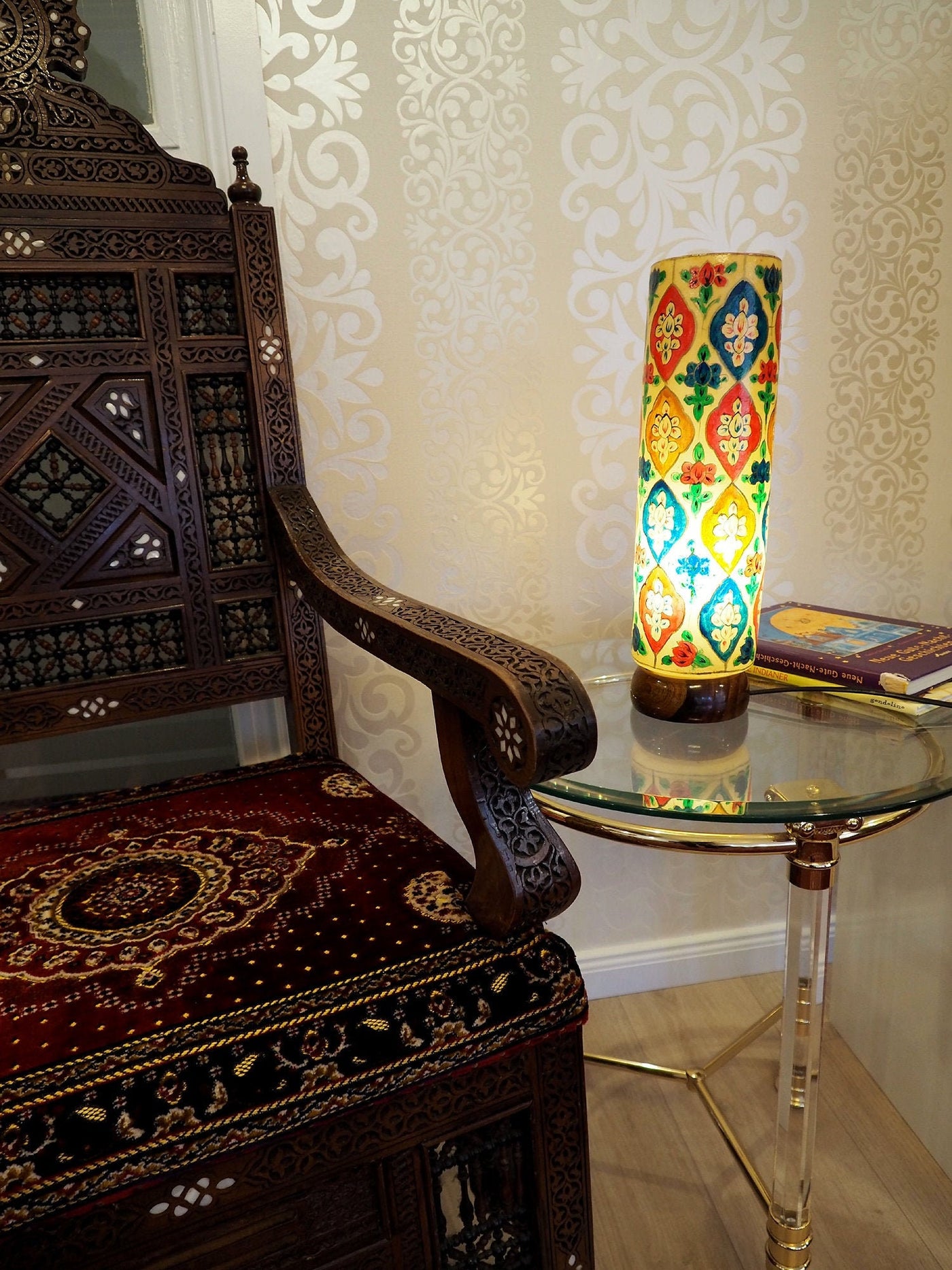 orientalische handbemalte Lampe Kamelleder Tischlampe Nachttischlamp Tischleuchte Nachtlampe Stehleuchte Handarbeit aus Multan Pakistan IT/2  Orientsbazar   
