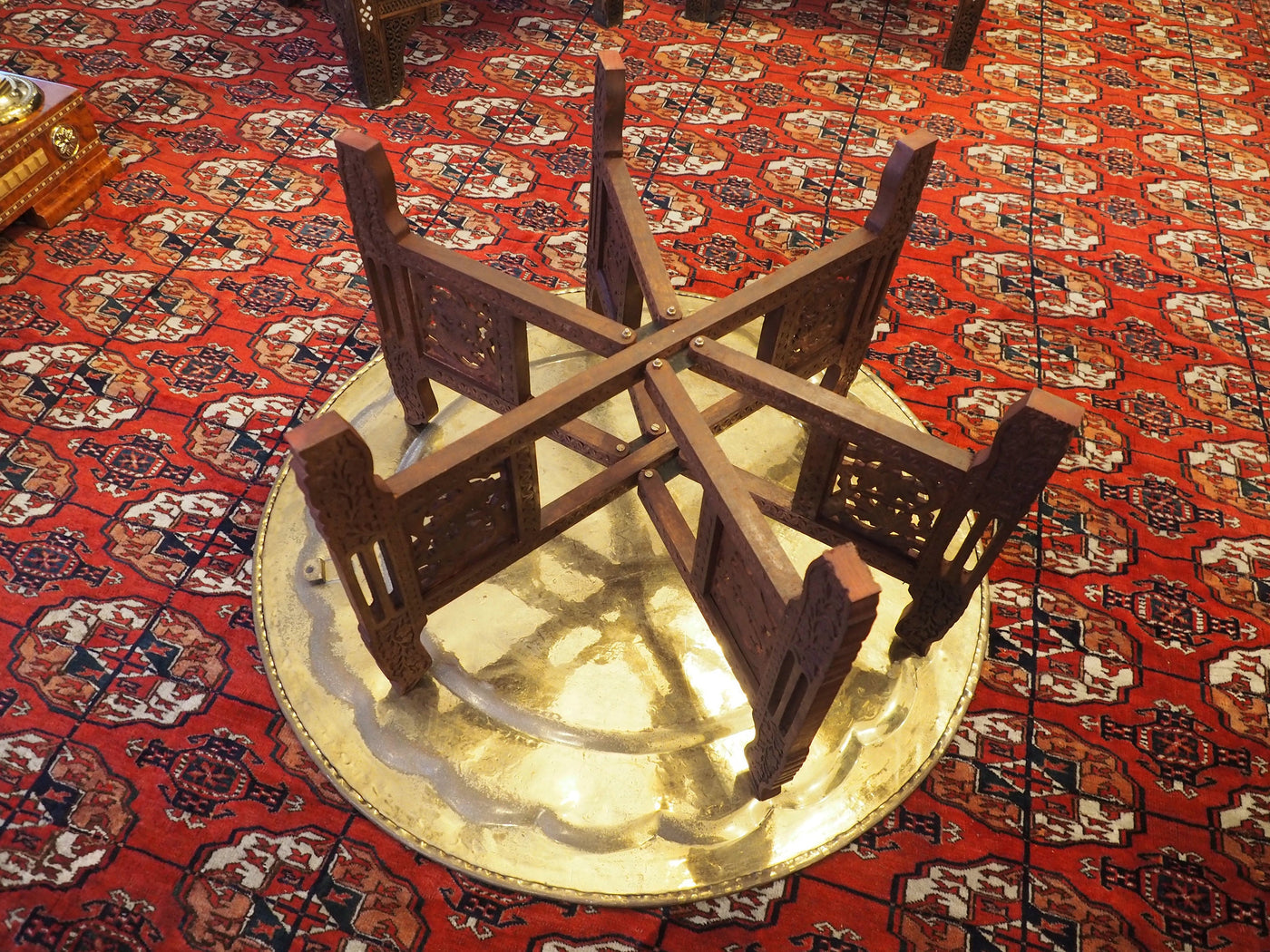 87 cm Ø osmanisch ägyptisch marokkanisch orient Messing Tisch tablett Teetisch Teller beisteltisch Afghanistan syrien arabisch oval 21/H  Orientsbazar   
