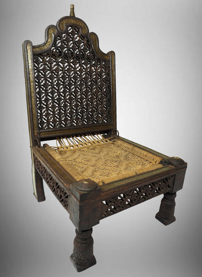 antik orient seltener Antiker indischer Pida Stuhl  handgeschnitzt Rajistan  indien um 19 Jh.  Orientsbazar   