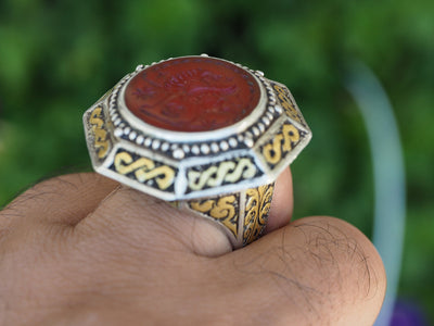 einzigartige orient Turkmen massiv silber Karneol Siegelring teil vergoldet aus Afghanistan seal ring No:465 Ring Orientsbazar   
