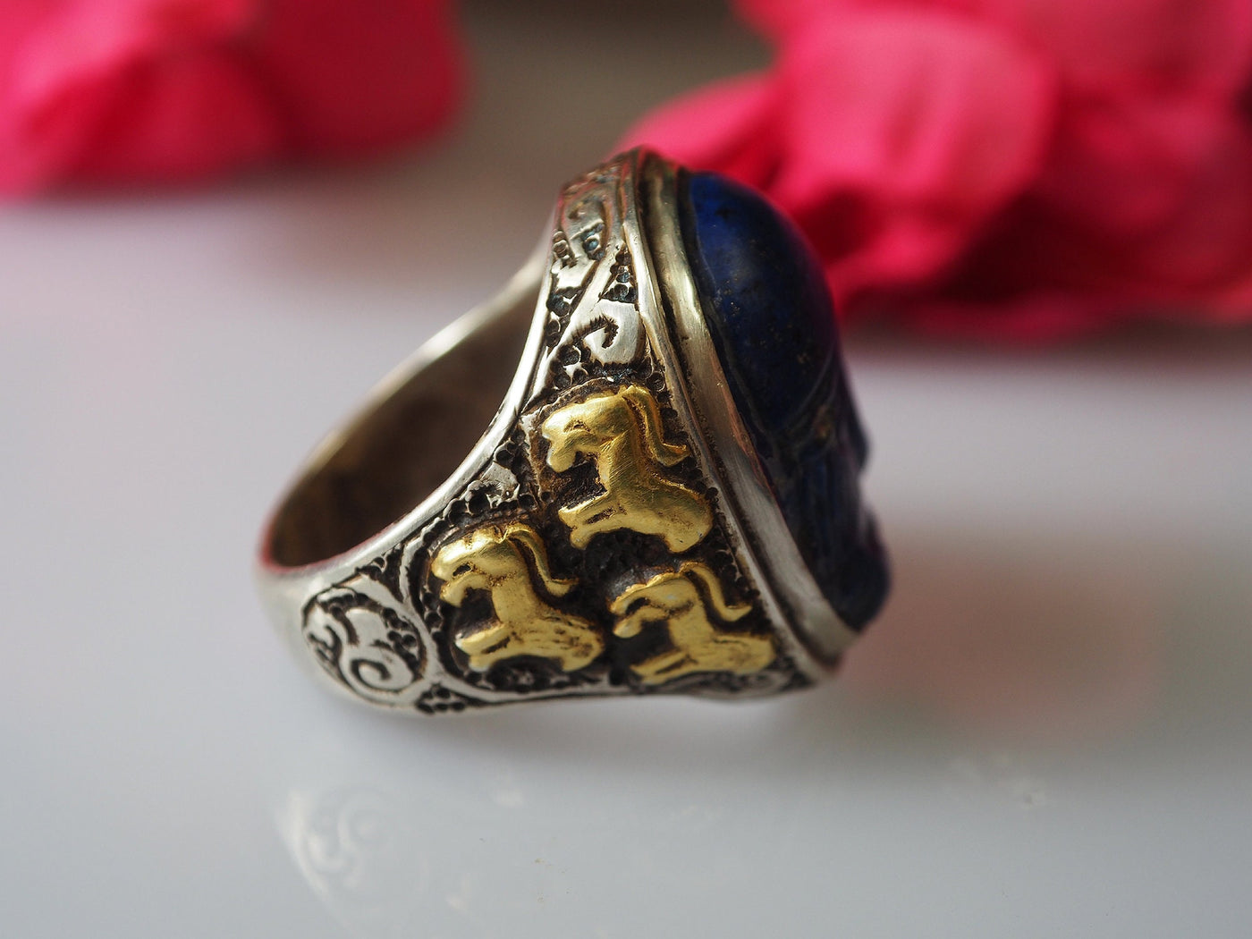 einzigartige orient Turkmen massiv silber Lapis Lazuli Siegelring teil vergoldet aus Afghanistan seal ring No:469 Ring Orientsbazar   