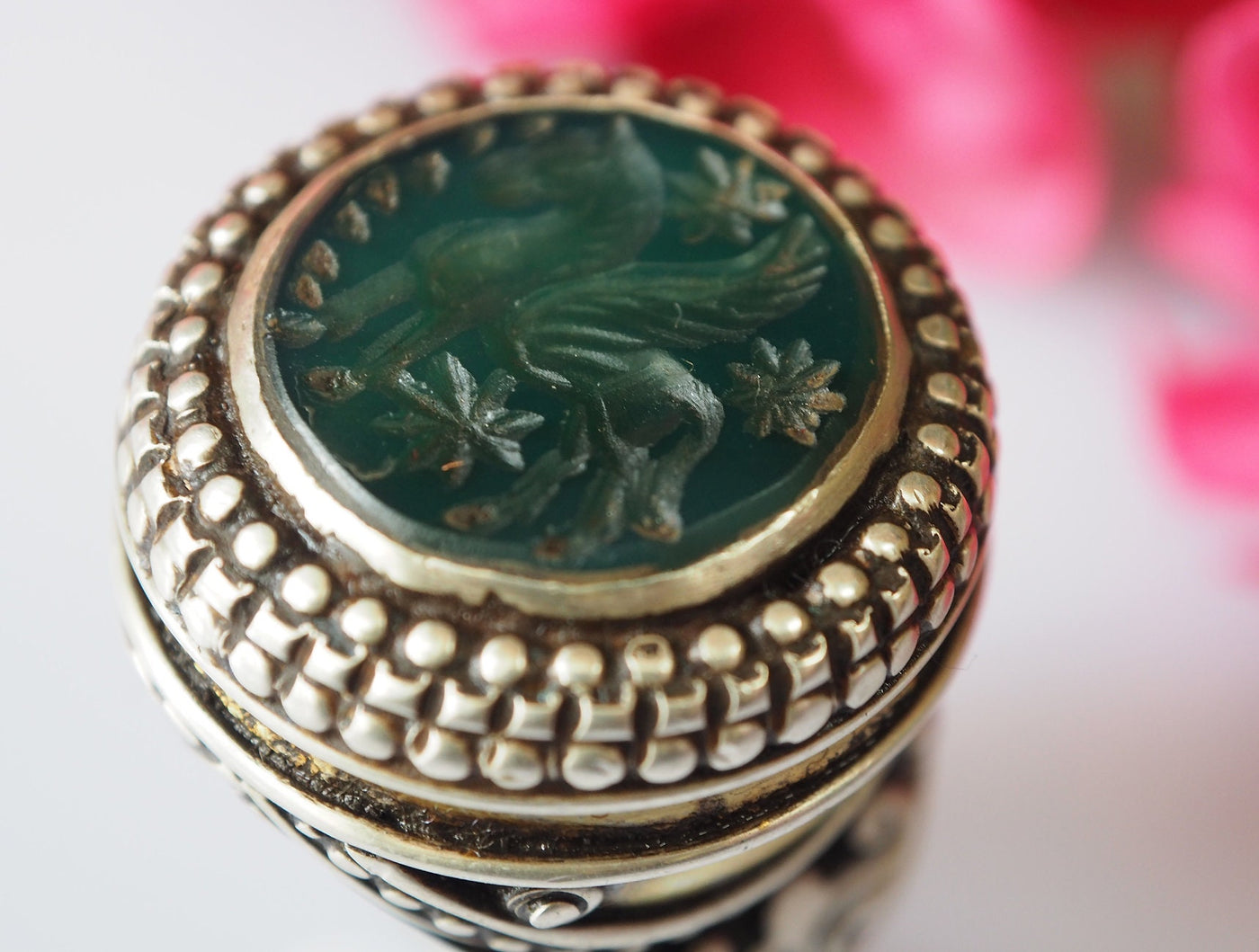 einzigartige orient Turkmen massiv silber Grün Achat Siegelring teil vergoldet aus Afghanistan seal ring  No:470 Ring Orientsbazar   
