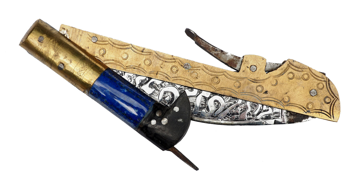 32 cm Messer Dolch choora dagger lohar Khybe messer Klappsense klappmesser Sense mit Lapis Lazuli Griff  aus Afghanistan Pakistan  Nr:21/A  Orientsbazar   