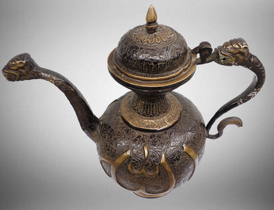 sehr schwer orient islamische Bronze Teekanne Kanne aus Nord-Indien Allah  (الله)  Orientsbazar   