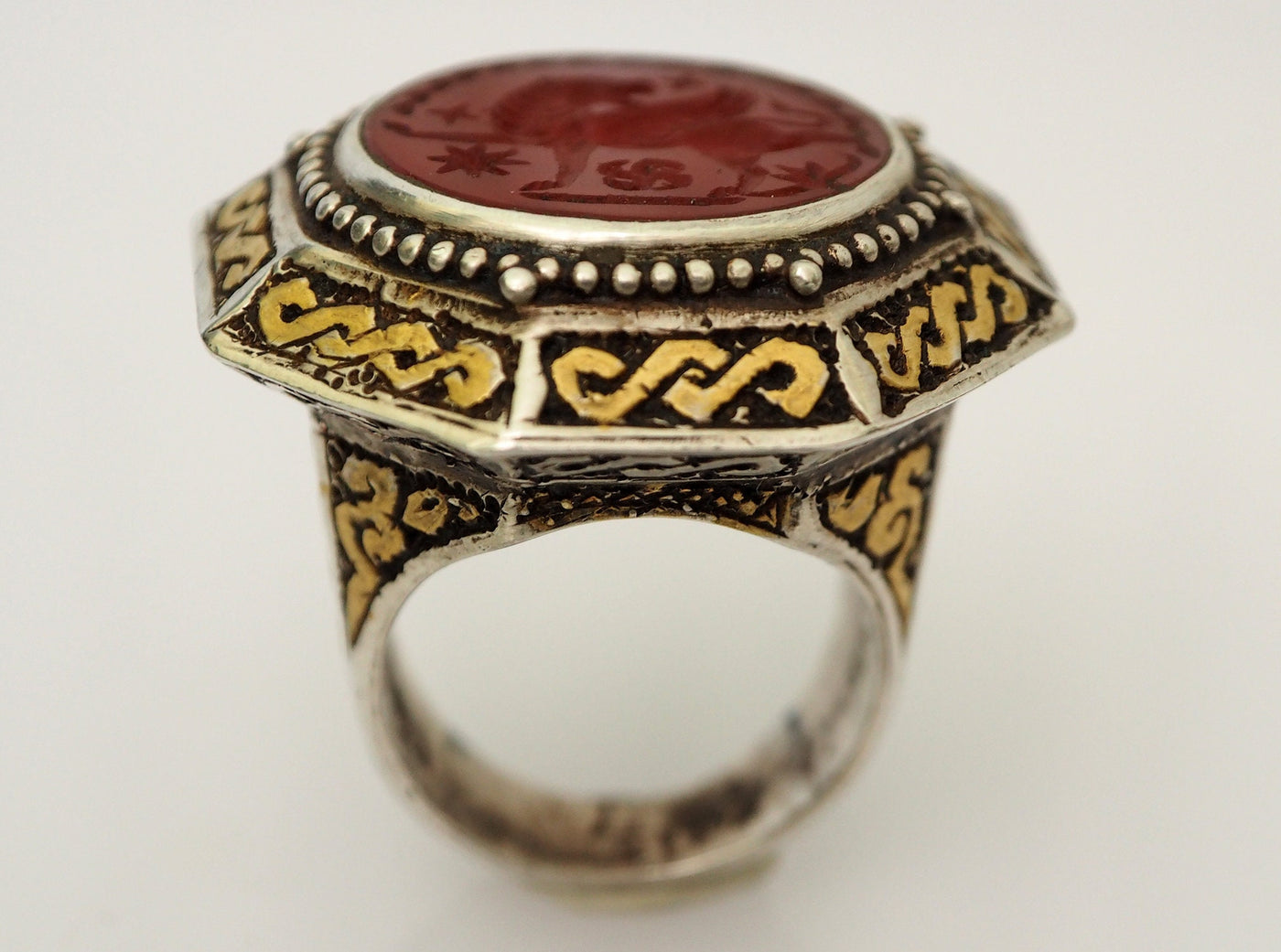 einzigartige orient Turkmen massiv silber Karneol Siegelring teil vergoldet aus Afghanistan seal ring No:465 Ring Orientsbazar   