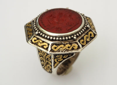 einzigartige orient Turkmen massiv silber Karneol Siegelring teil vergoldet aus Afghanistan seal ring No:465 Ring Orientsbazar   