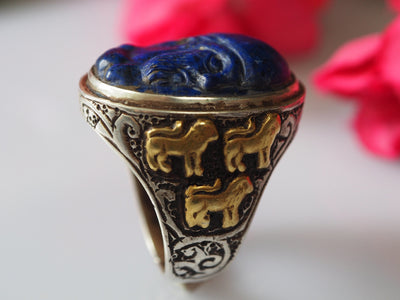 einzigartige orient Turkmen massiv silber Lapis Lazuli Siegelring teil vergoldet aus Afghanistan seal ring No:469 Ring Orientsbazar   