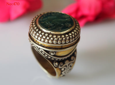 einzigartige orient Turkmen massiv silber Grün Achat Siegelring teil vergoldet aus Afghanistan seal ring  No:470 Ring Orientsbazar   