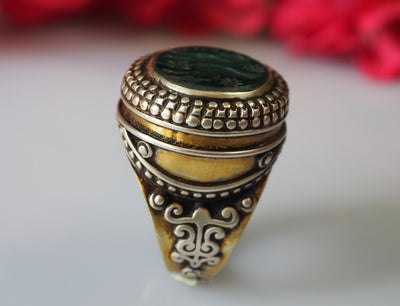 einzigartige orient Turkmen massiv silber Grün Achat Siegelring teil vergoldet aus Afghanistan seal ring  No:470 Ring Orientsbazar   