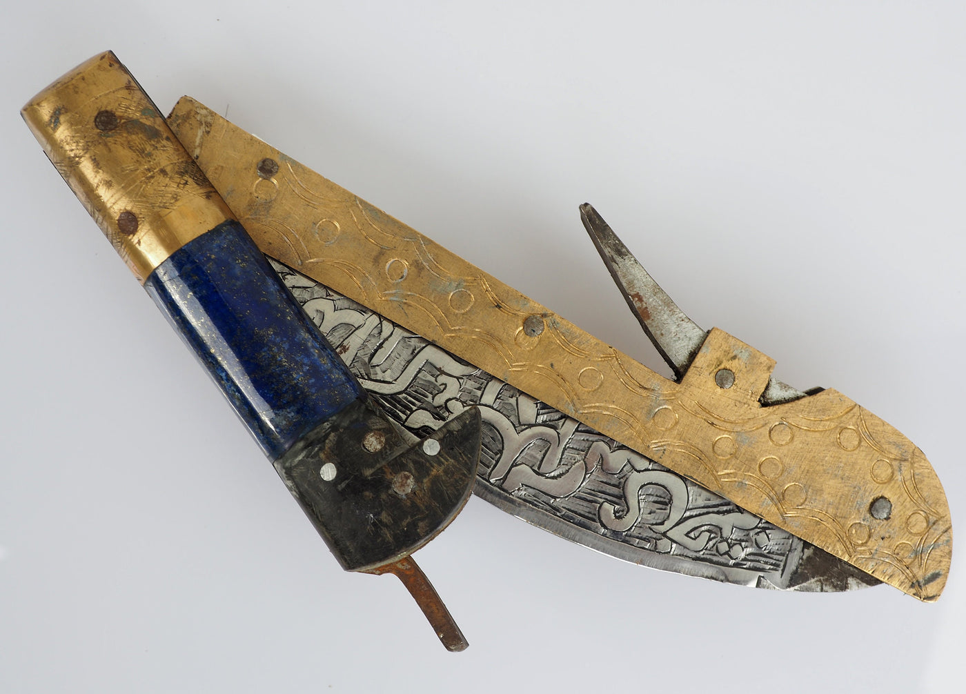 32 cm Messer Dolch choora dagger lohar Khybe messer Klappsense klappmesser Sense mit Lapis Lazuli Griff  aus Afghanistan Pakistan  Nr:21/E  Orientsbazar   