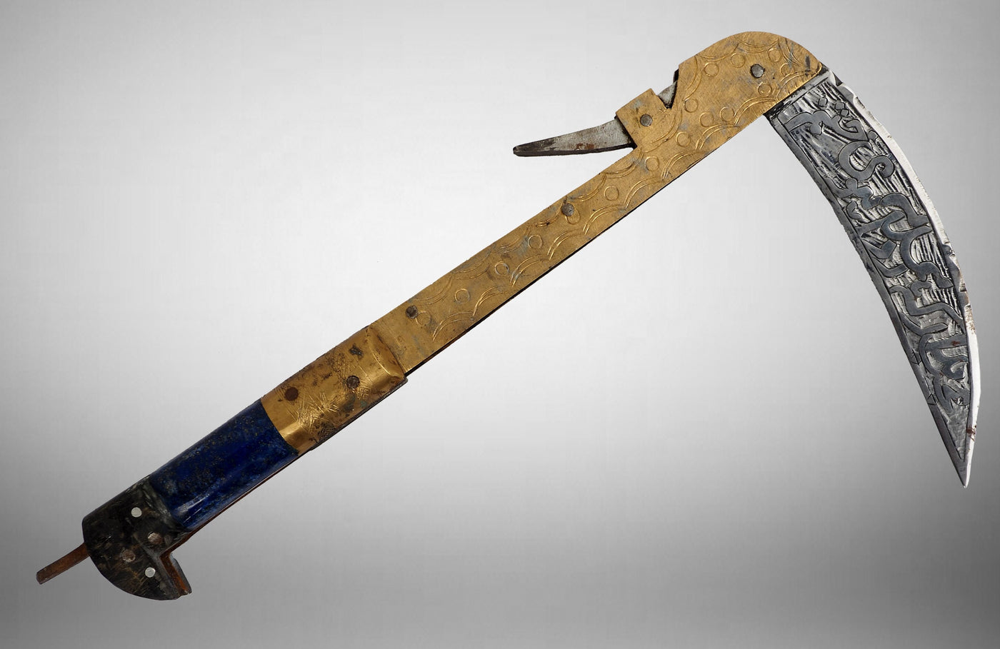 32 cm Messer Dolch choora dagger lohar Khybe messer Klappsense klappmesser Sense mit Lapis Lazuli Griff  aus Afghanistan Pakistan  Nr:21/E  Orientsbazar   