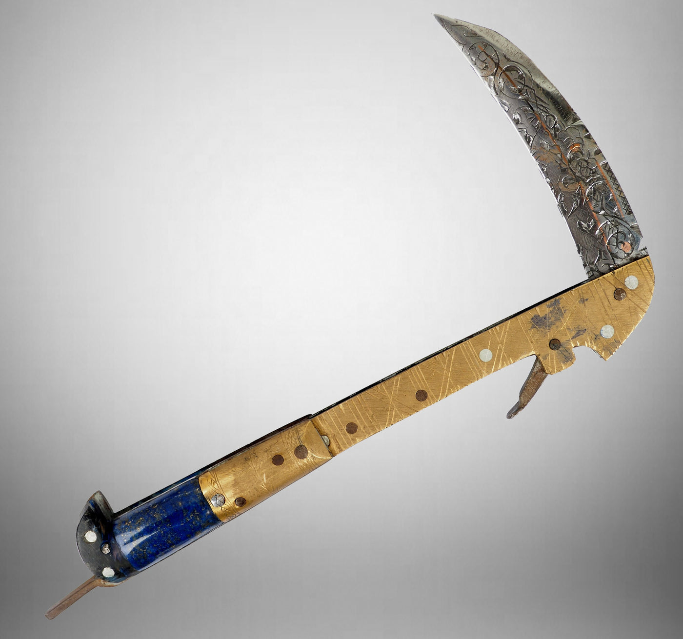 27 cm Messer Dolch choora dagger lohar Khybe messer Klappsense klappmesser Sense mit Lapis Lazuli Griff  aus Afghanistan Pakistan  Nr:21/G  Orientsbazar   