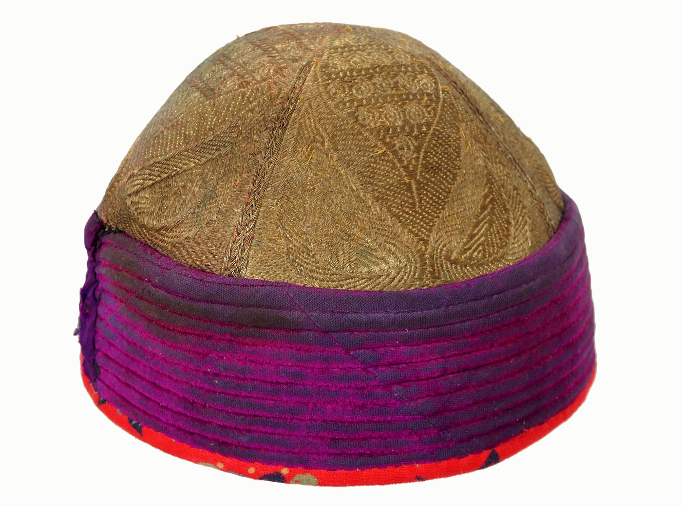 antik und sehr seltener Afghan nomaden Khyber Pass Stammes- Samthut mit Metallic-Stickerei Hochzeit Samt Hut Mütze  aus Afghanistan  Zari  Orientsbazar   