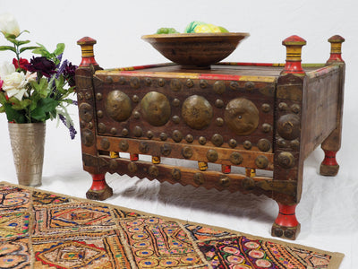 52x52 cm Antik Massivholz mit Messing verzierte orient Teetisch beisteltisch  Tisch  Mit Geheimfach aus  Afghanistan Nr-21/E Tische Orientsbazar   