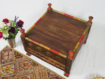 52x52 cm Antik Massivholz mit Messing verzierte orient Teetisch beisteltisch  Tisch  Mit Geheimfach aus  Afghanistan Nr-21/E Tische Orientsbazar   